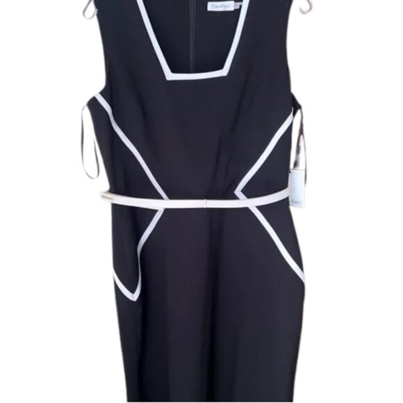 NWT Calvin Klein Women Size 10 Piped Colorblock Square Neck Sleeveless Dress NEW - Picture 4 of 4